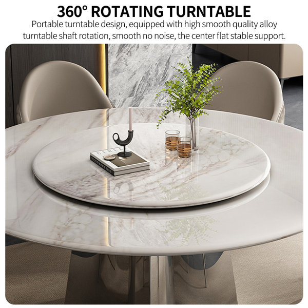 ALLNICEDT Luxury Modern Faux Marble Round Dining Table Set | Wayfair
